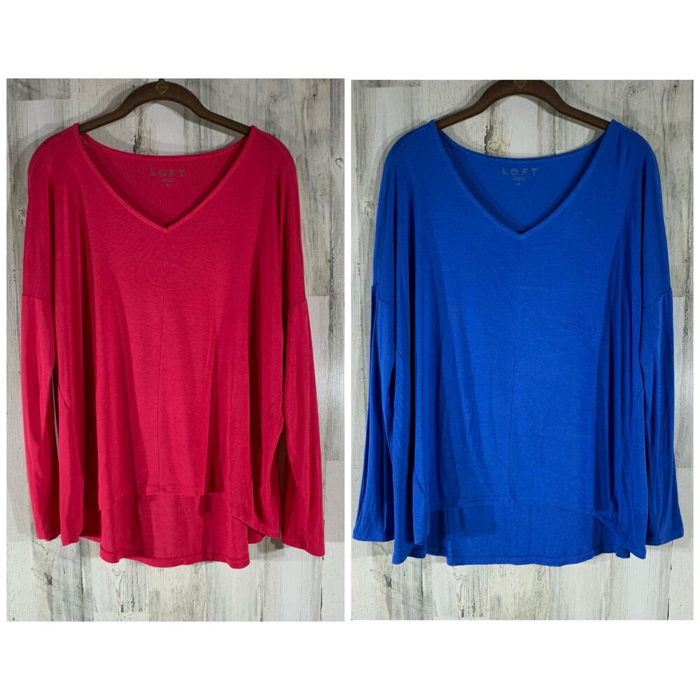 Loft Tops Size Medium Oversized Boxy Pink‎ Blue V-neck High Low Hem Lot of 2
